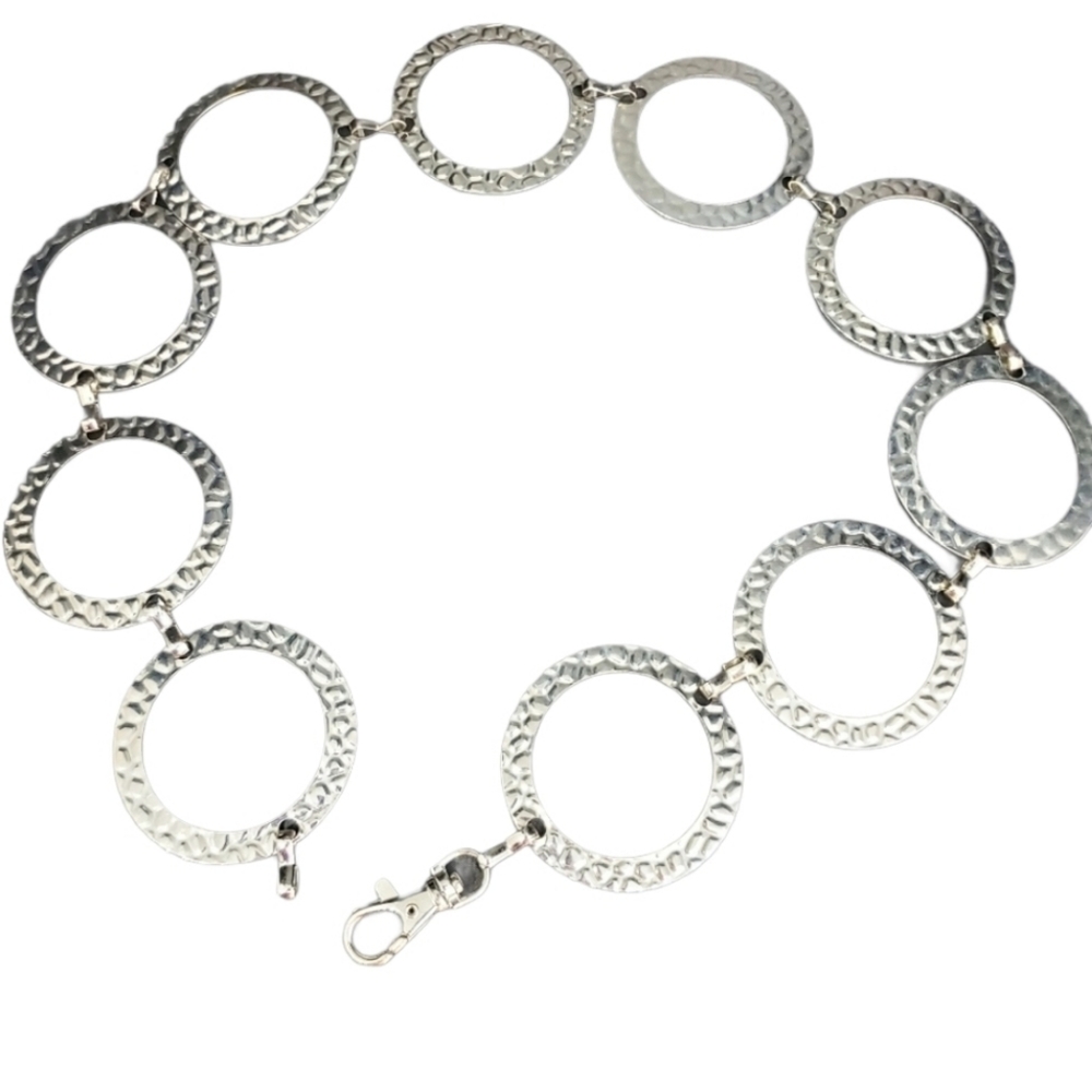 Retro 70"s 80's Metal hammered Belt 30" Silver Circular Design *